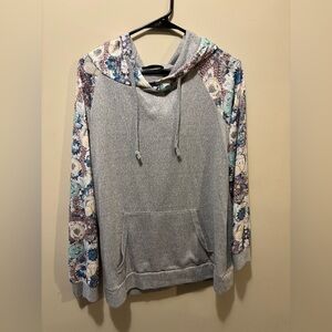 Floral Sleeve Gray Hoodie